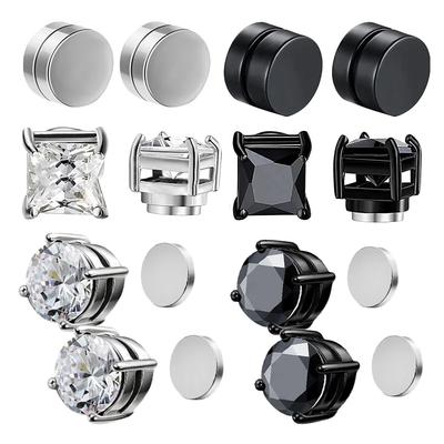 1/3Pairs Magnetic Stud Earrings Men and Women Black CZ Magnet Non-piercing Clip Earring Round Magnet Earring Without Piercing