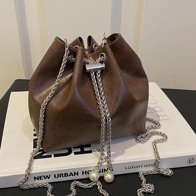 High End Niche Design with Chain Bucket Bag for Women's Autumn New Retro Versatile One Shoulder Crossbody