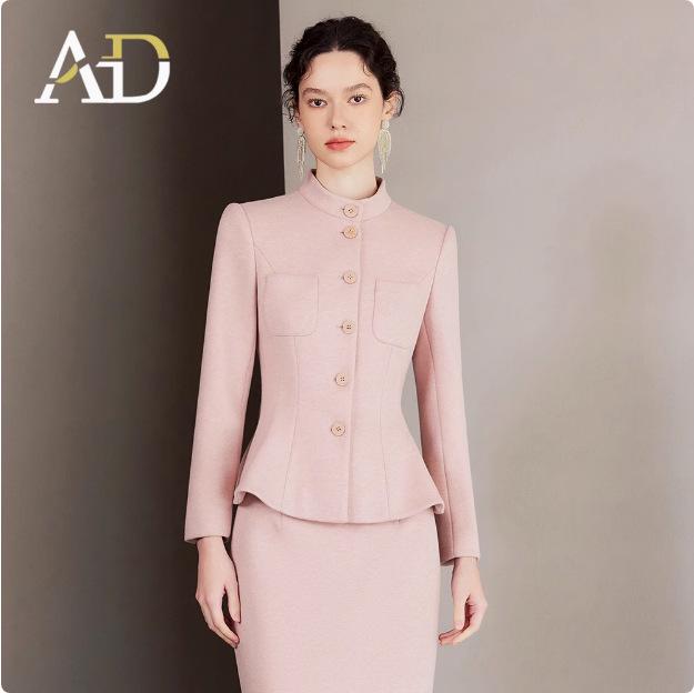 AD Winter Damen High-End Pink Wollmischung Blazer & Hosen Set - Elegantes Professionelles Outfit