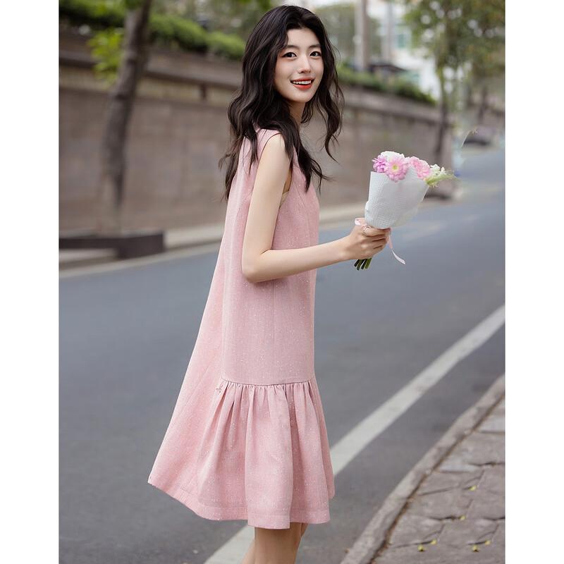 Elegant Sleeveless A-Line Midi Dress with Side Pleats