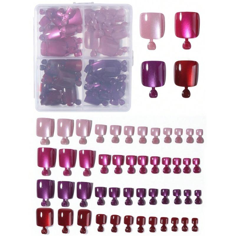 96 Peças Quadradas Brilhantes Estéticas Vermelhas Cristal Olho de Gato Acrílico Pressione Unhas dos Pés Quadradas Curtas Conjunto de Unhas Postiças, Unhas Olho de Gato Para Mulheres Meninas Suprimentos para Unhas