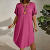 European and American Large-size Women's Clothing New Short-sleeved Solid Color Dress