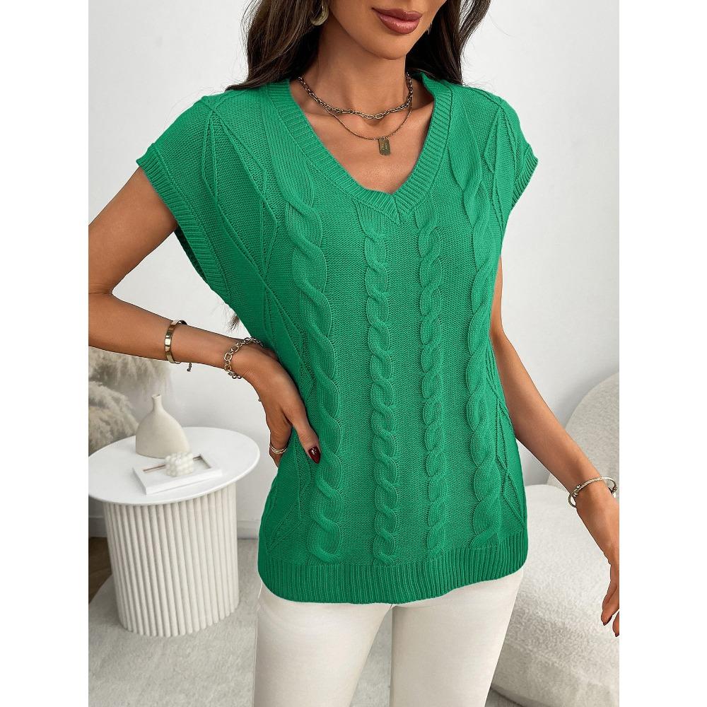 Summer New V-neck Twisted Flower Vest Loose Sleeveless Sweater for Women