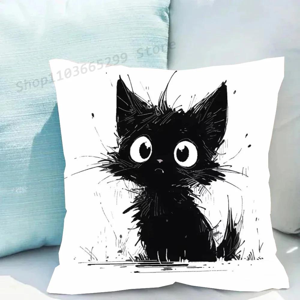 Black Cat Pillow Case Sofa Cushion Cover Room Home Decoration
