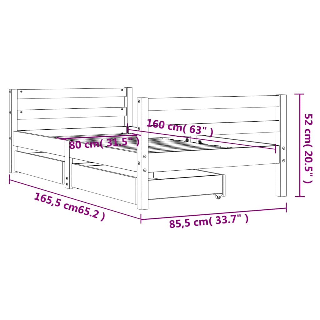 Kids  Bed with Drawers White 80 x 160 cm Solid Pine Wood