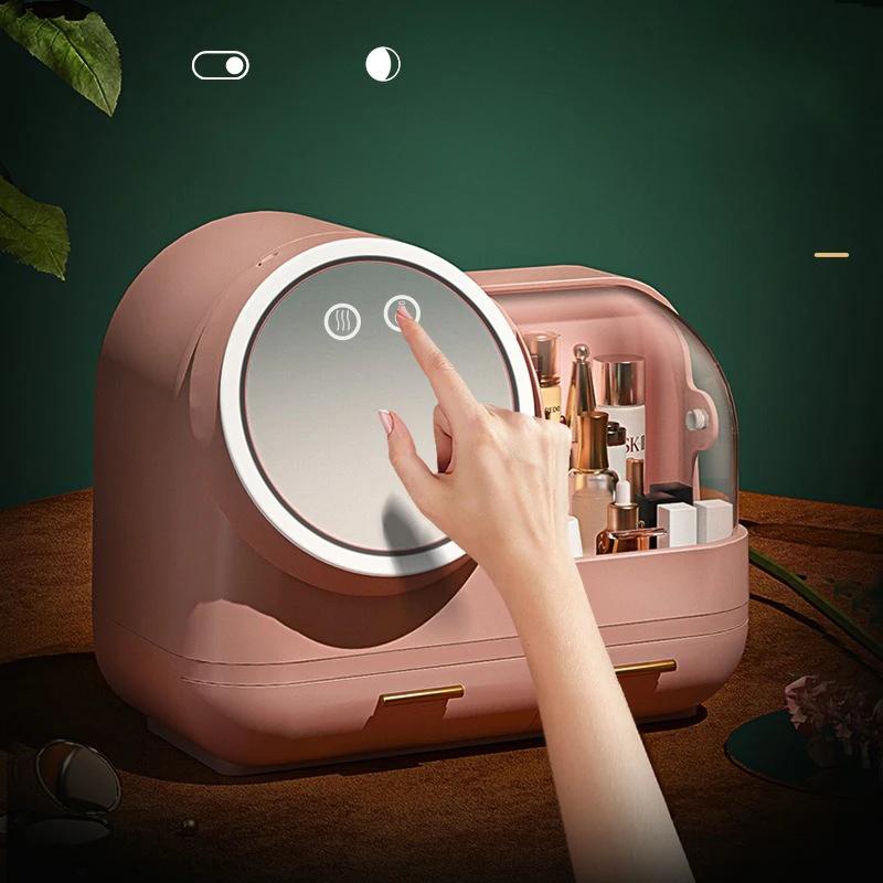 Cosmetics Storage Box 360°Rotating Mirror Surface Usb Charging Three Levels of LED Cosmetic Storage Box Desktop Storage Tools