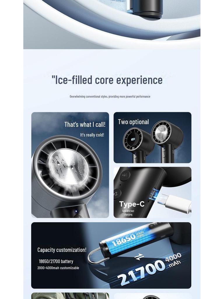 2025 USB Portable Mini Turbine Ice Fan: 100-Speed Digital Display Outdoor Handheld