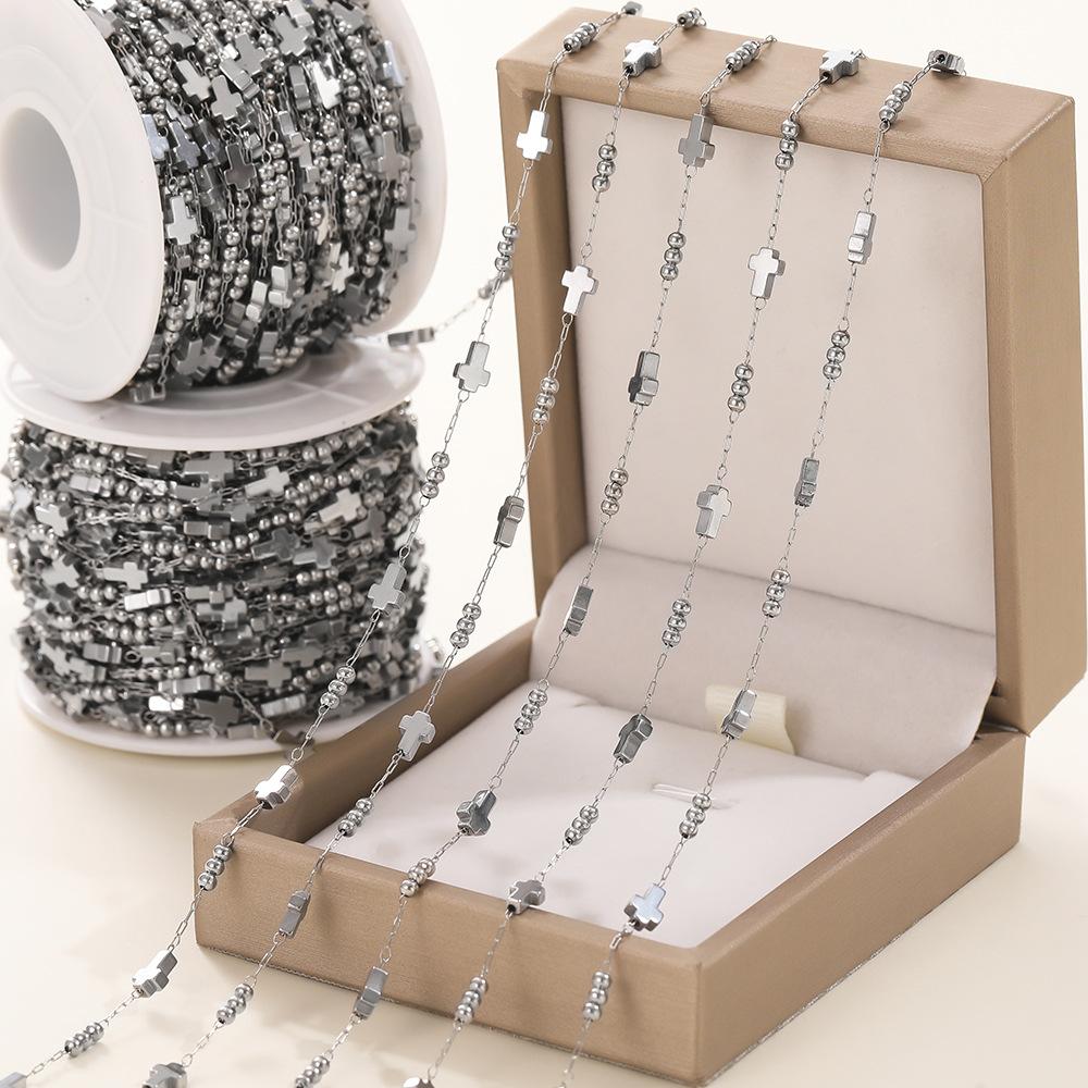 

Stainless Steel Vacuum Plated Cross Handmade Chain, Square Plus Bead Collarbone Chain DIY Bracelet Necklace Earrings Accessories Length 1MM