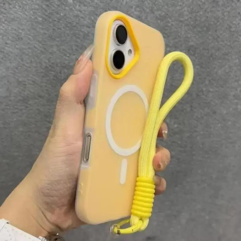 Luxusní měkké silikonové pouzdro na telefon Magsafe pro iPhone 17 16 15 14 13 12 Pro Max Plus s poutkem Bezdrátové nabíjení Magnetický kryt