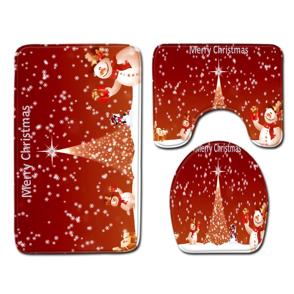 Christmas Printed Shower Curtain Floor Mat Four-Piece Bathroom Toilet Non-Slip Absorbent Carpet Toilet Non-Slip Door Mat