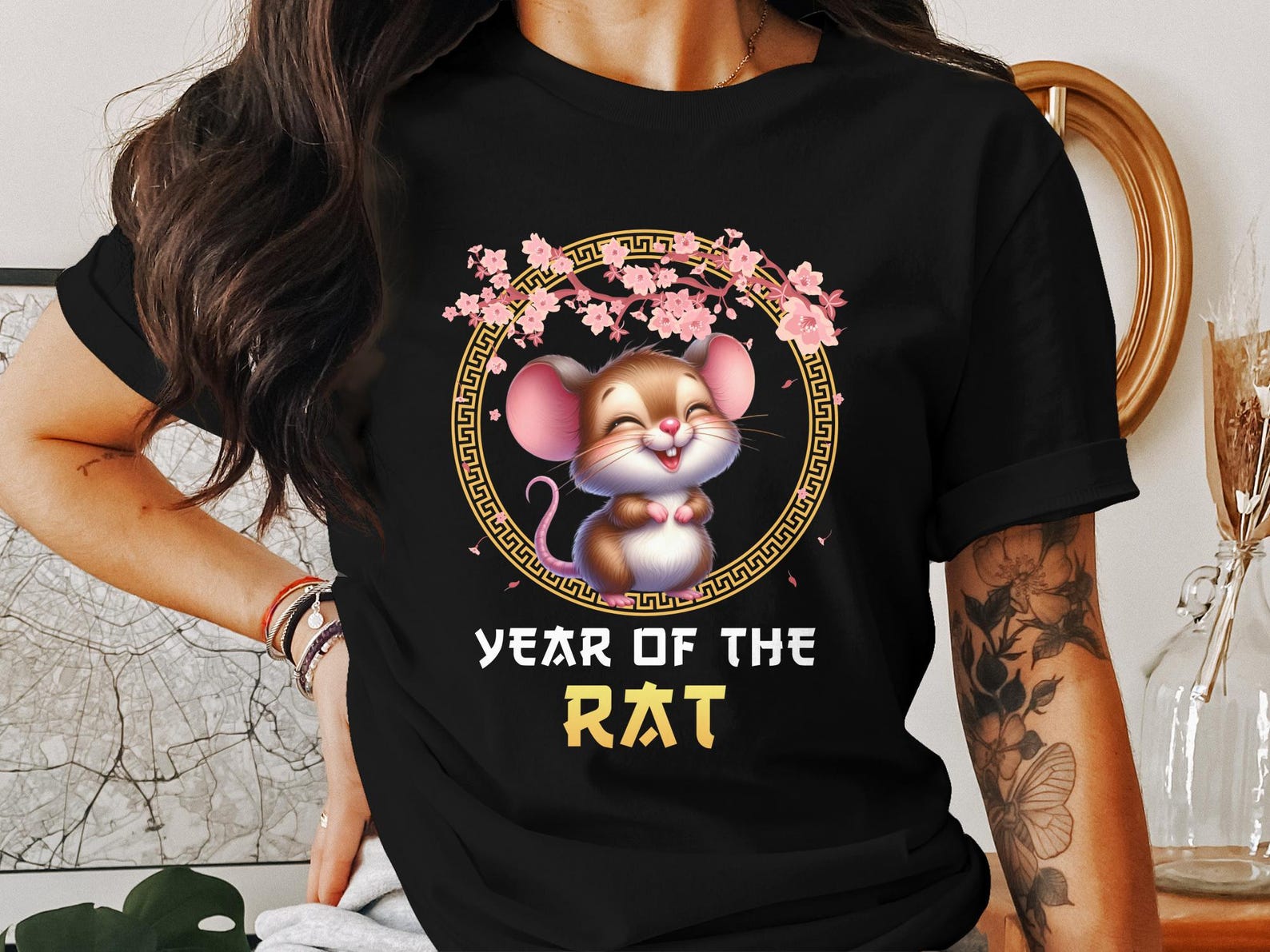 Cute Rat Chinese New Year T-Shirt, Lunar New Year Rat Zodiac T-Shirt, Year of the Rat Graphic Tee XL