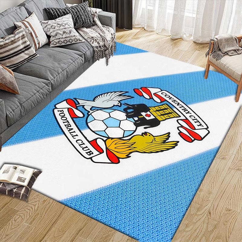 Coventry City FC Flannel Printed Carpet, Home Sofa Decoration for Living Room & Bedroom, Non‑Slip Play Flannel Floor Mat for Game Room
