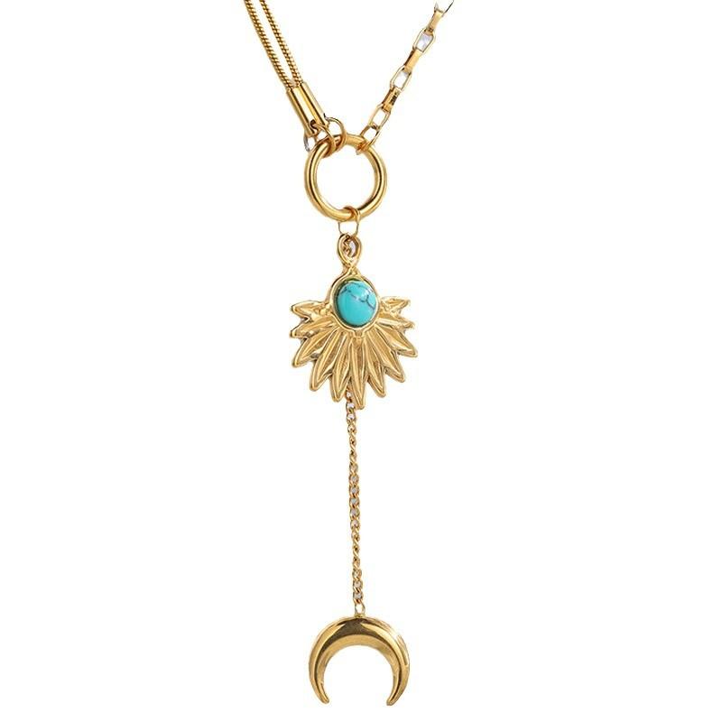 Titanium steel necklace European and American moon pendant double-layer necklace female retro wind electroplating necklace collarbone chain