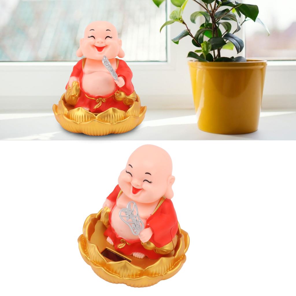 Solar Buddha Statue Solar Nodding Maitreya Car Ornament Decoration Shaking Head Toy for Wealth and Fortune
