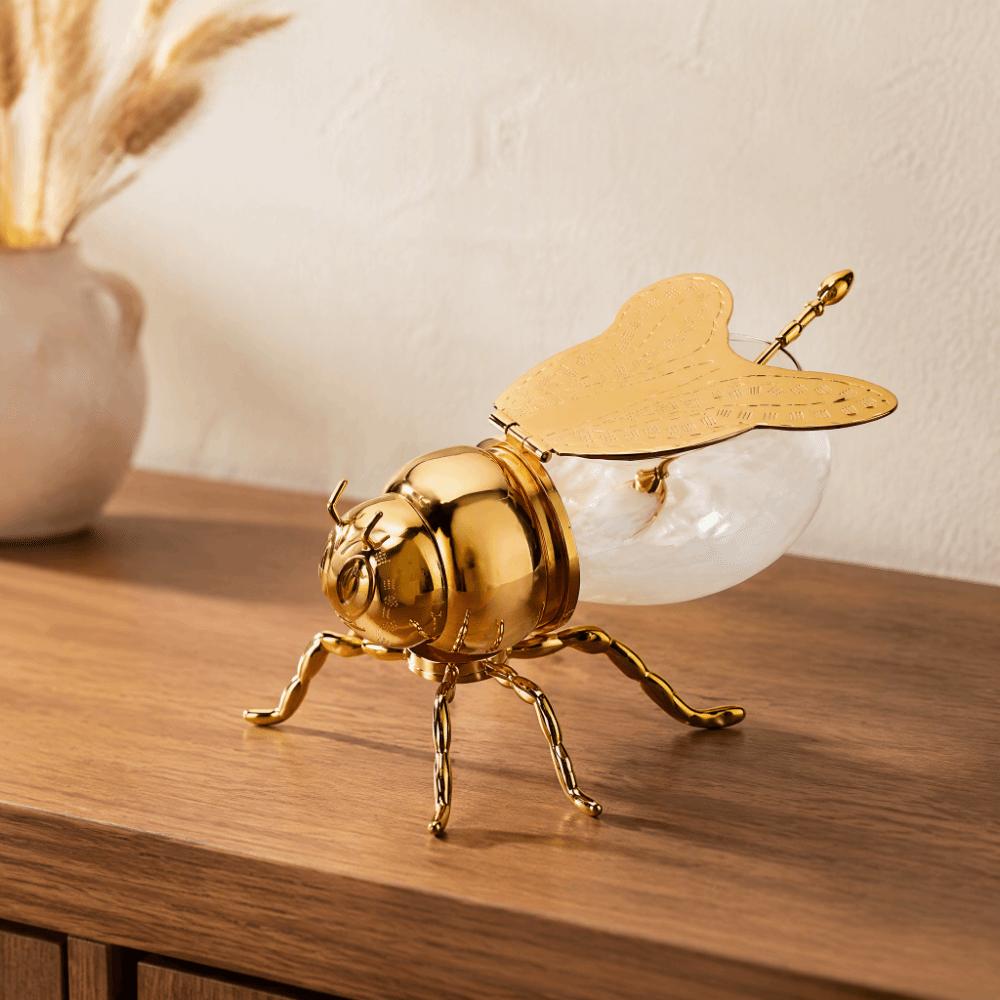 With Spoon Included Honey Dispenser Pot Gold Crystal Syrup Container Bee Shaped Jar  For Desserts