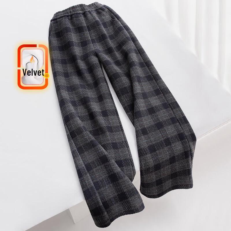 

Si Baishe Women s Plaid Fleece-Lined Wide-Leg Pants S