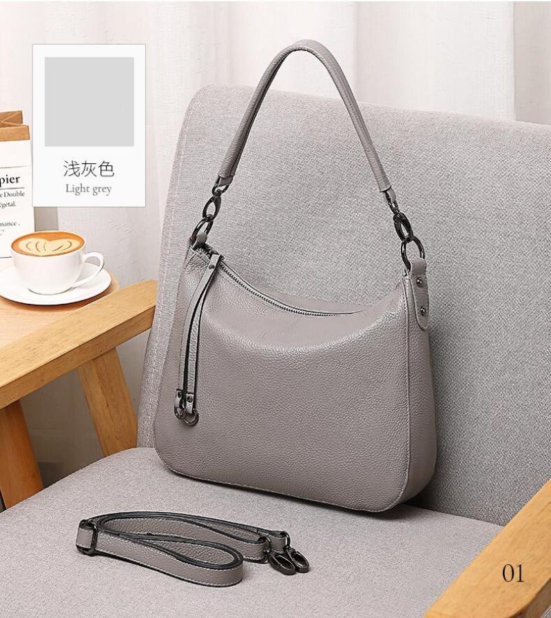 Genuine Leather Bag For Women Simple Classic Handbag Hobo Bag Vintage Grey Shoulder Tote Cowhide Crossbody Bag