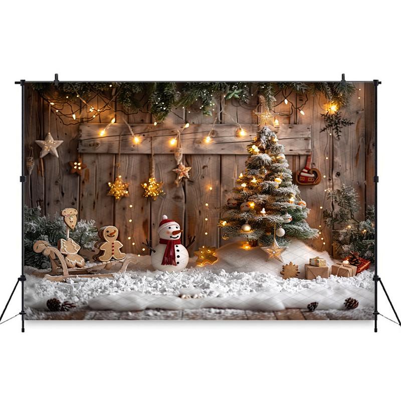 Christmas Background Photography Gifts Snowman Wood Wall Tree Big Backdrop Baby Shooting Props Party Decoration Studio
