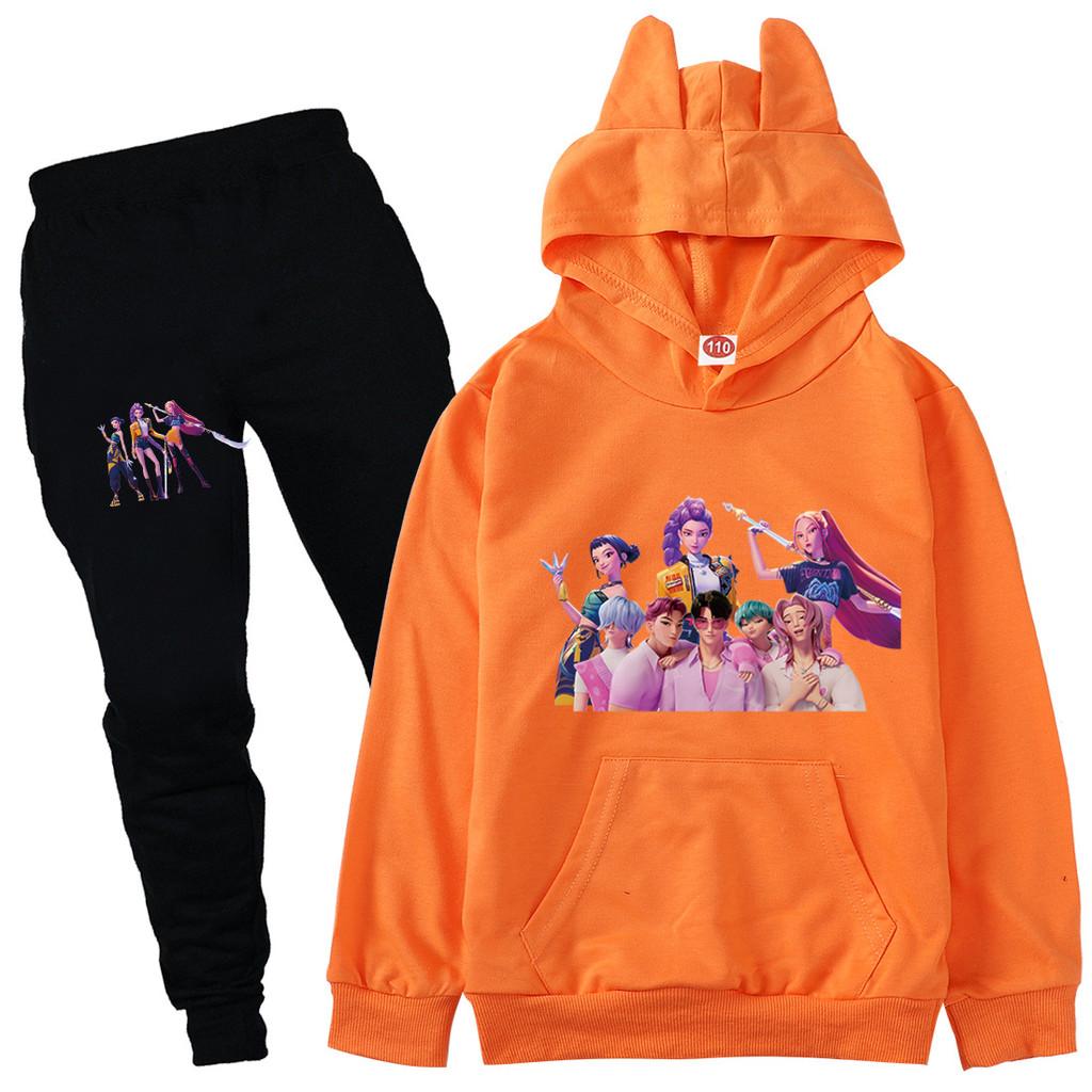 Kinder Mädchen Anime Cartoon K-Pop Rumi Zoey Mira Bedruckt Lässige Langarm Kapuzenpullover Hosen Kleidung Set