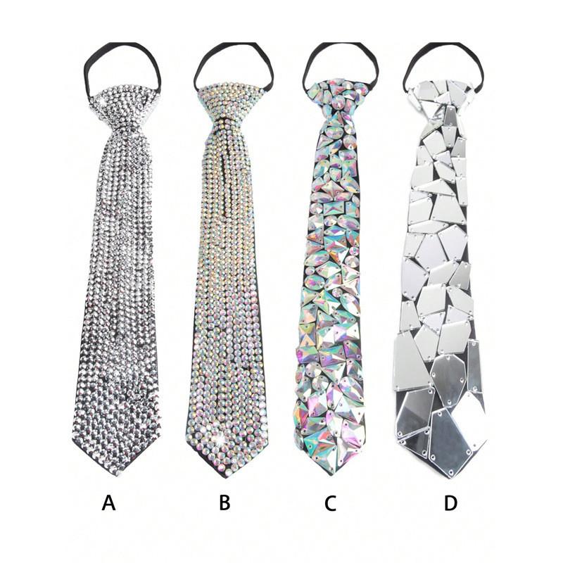 Geometric Crystal Tie With Metal Finish For Adults Casual Fashion Accessory