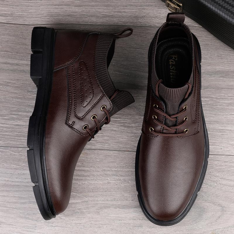 Fashion Genuine Leather Boots New Fashion Men's Motorcycle Boats Comfortable Sports Ankle Boots Male Winter Plush Snow Footwear Sneakers
