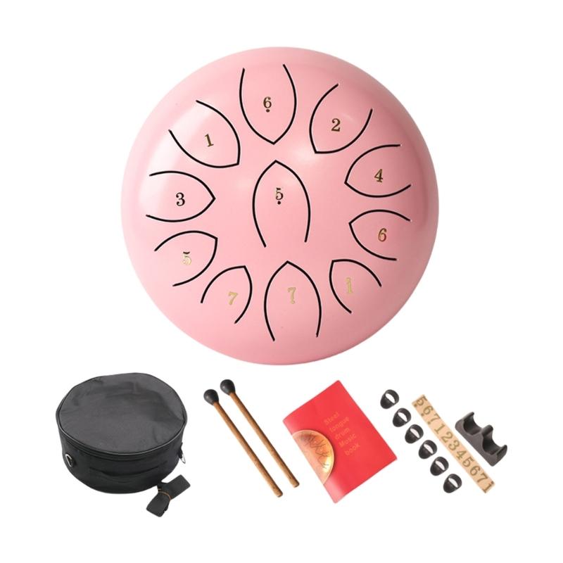 Ethereal Drum Percussions Instrument 11 Note Steel Tongue Drum for Adults Beginner Kids Handpans Drum with Drumstick