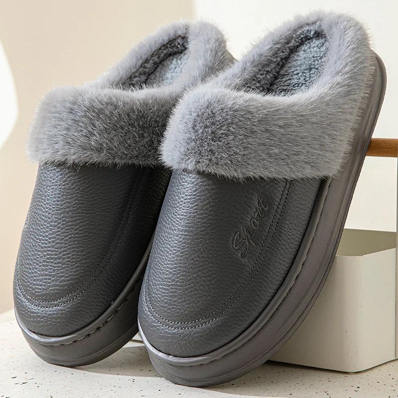 

Fashion Big Size 50 51 Men Warm Slippers Waterproof Casual Bedroom Flats Winter Women Home Plush Shoes Indoor Non-Slip Platform Slides 42-43 тёмно-синий