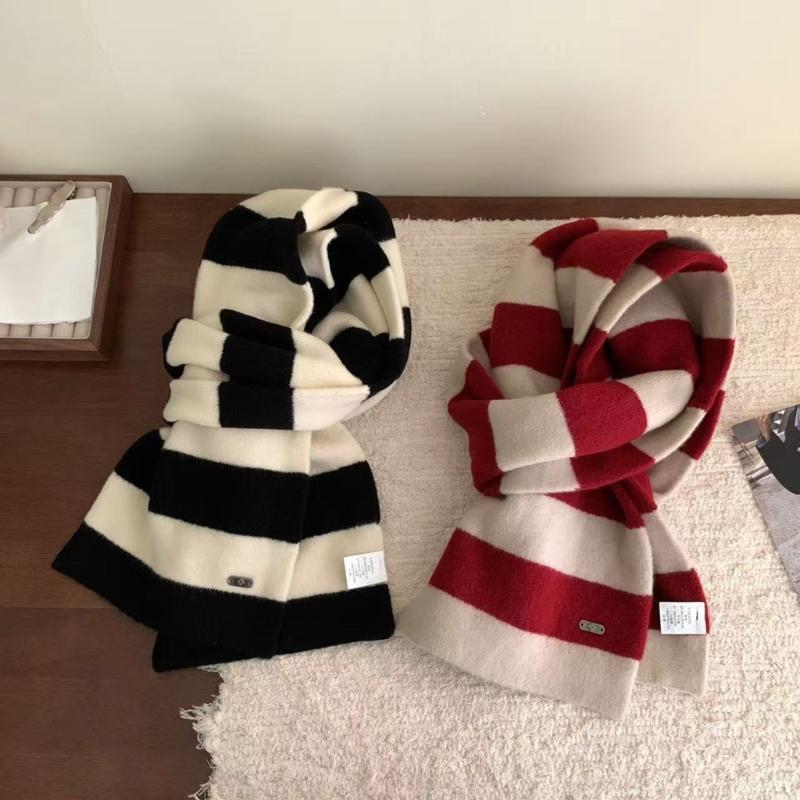 Soft Wool Blend Scarf Unisex Striped Design For Winter Warmth Lightweight Neck Warmer Perfect For Couples And Daily Use