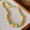 Turquoise Blue Diamond Flower Stud Earrings Necklace Light Luxury Niche Clavicle Chain Premium Jewelry Set
