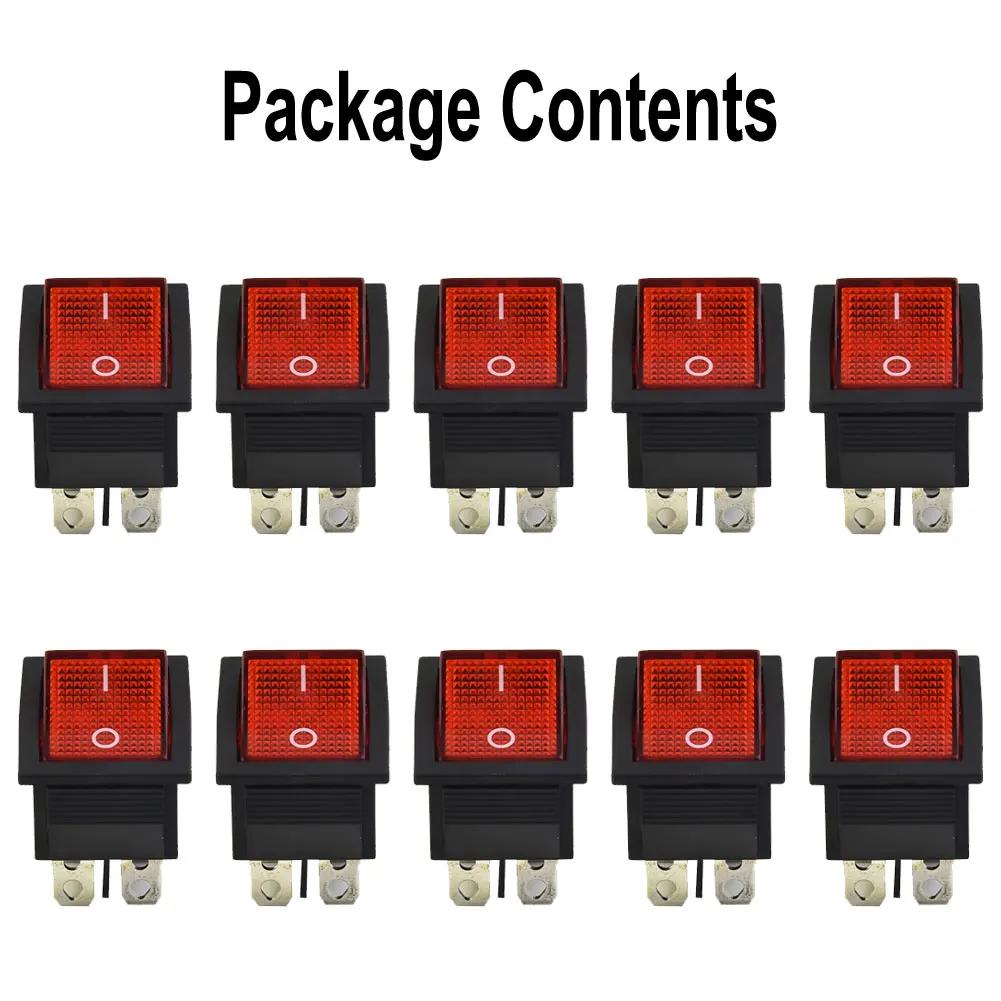 10pcs Red Light 4 Pin DPST ON/OFF Rocker Switch KCD4 15A 250V / 20A 125V AC Power Control Switch For Electrical Instruments