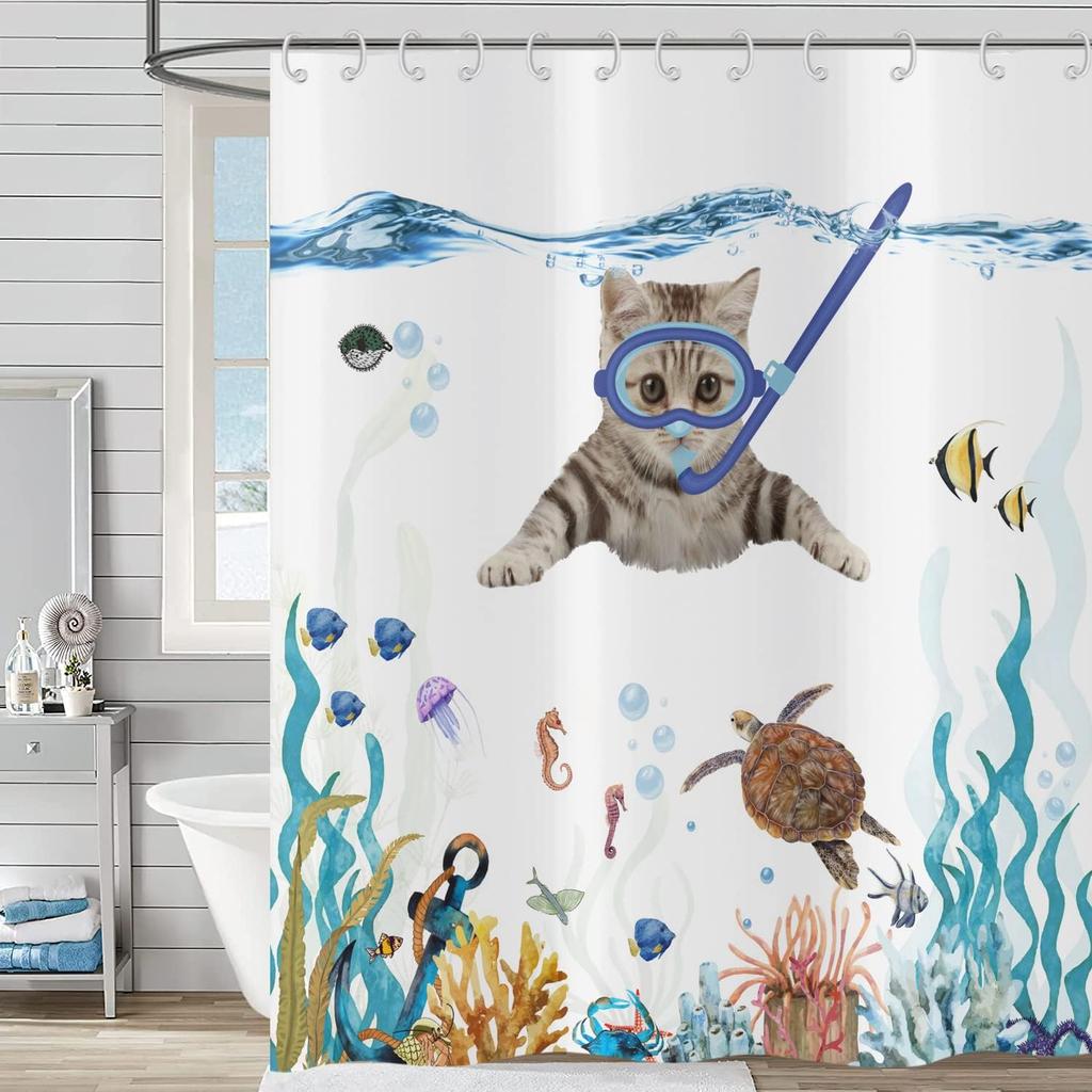 Funny Cute Puppy Animal Pattern Shower Curtain 180x 180cm, Kids Bathroom Decorative Shower Curtain Waterproof