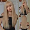 Evropská a Americká Móda Elegantní Dámská Zlatá Dlouhá Rovná Paruka, Přírodní Nadýchaná Plná Paruka z Vysokoteplotního Vlákna