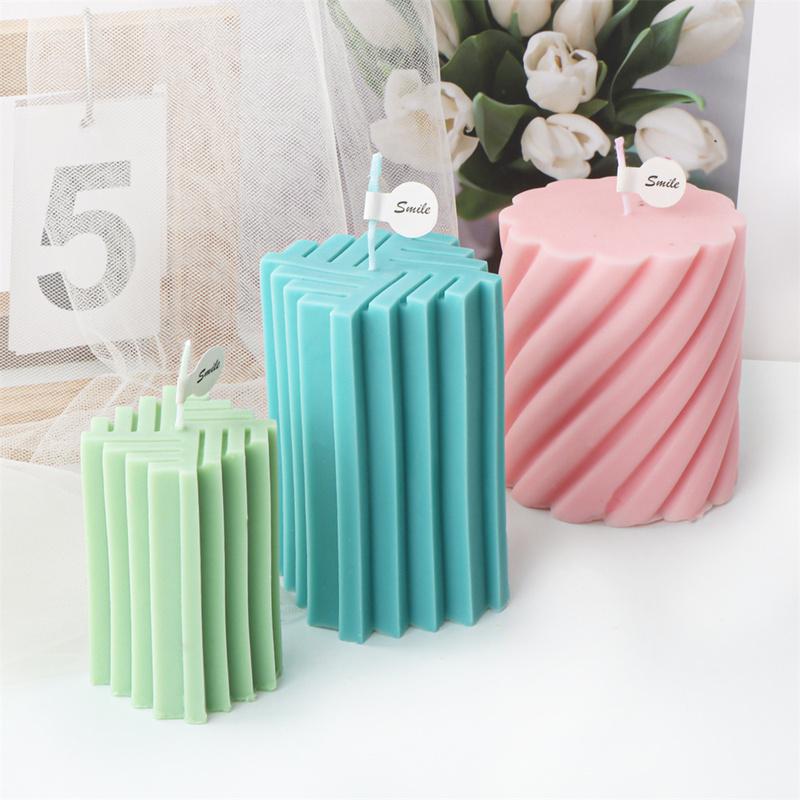 Geometry Gear Cylinder Spiral Candle Mold Long Rod Grooved Pillar Silicone Molds Classic Wax Candle Frame Casting Swirl Shaped