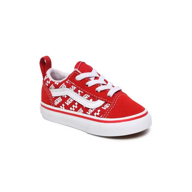 Vans Old Skool Logo Repeat Elastic Lace Low Top Walker Shoes Baby Sneaker Red VN0A4TZOW35