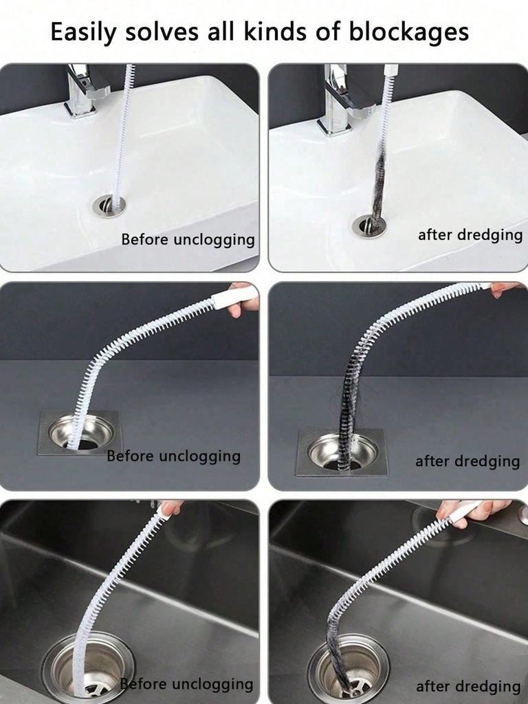 Drain Cleaning Tool Includes Flexible Drain Remover And Brush, Hair Clog Remover For Sink, Shower, And Bathtub, Effectively Captures Hair