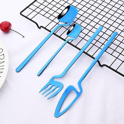 Juego de Cubiertos de 4 Piezas Azul Vajilla Juego de Cubiertos Acero Inoxidable 18/8 Pulido Espejo Tenedor de Cena Cuchillo Cuchara Vajilla de Cocina Juego de Cubiertos