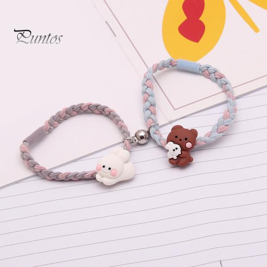 1 Pair Hair Rope Cartoon Doll Pendant Weaving Magnet Suction Hair Ties Best Friend High Elastic Hair Accessories