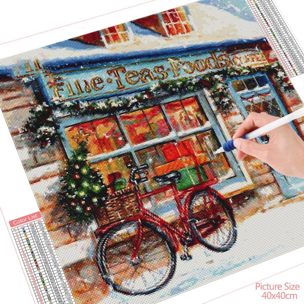 Pittura Diamante Albero di Natale Punto Croce Trapano Completo Ricamo Diamante 5D Negozio Mosaico Bicicletta Adesivi Murali