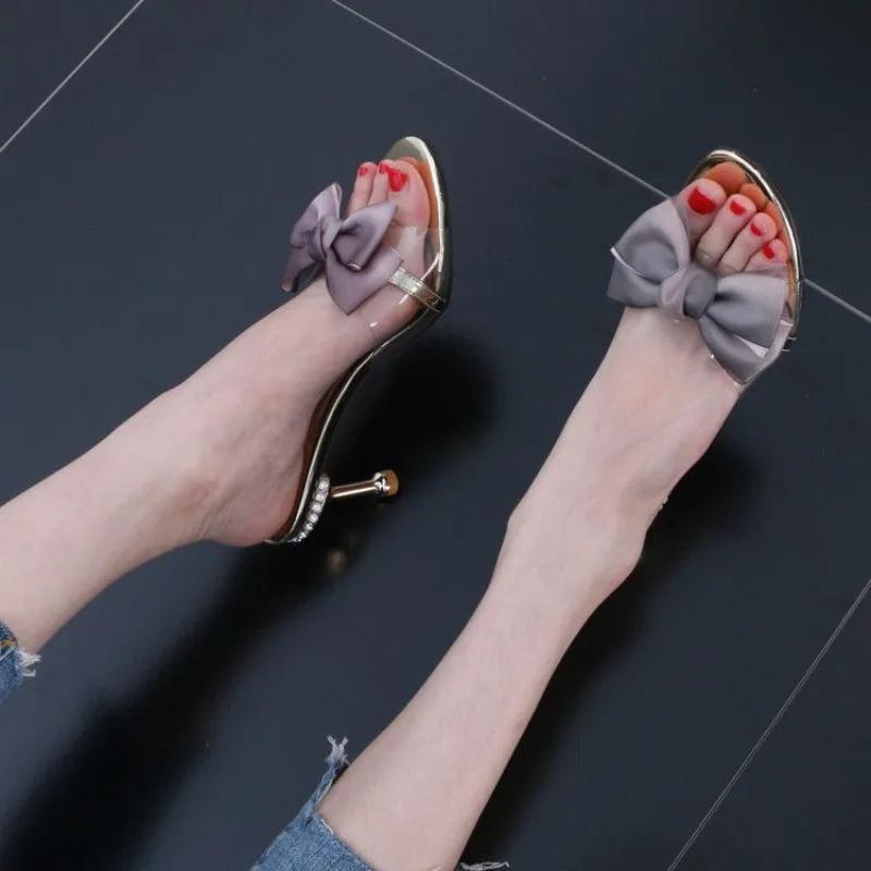 Fashion Rhinestone Heeled Shoes Stylish High Quality Slides New Collection Non Slip 2025 Trend Pvc Women's Slippers and Ladies Sandals