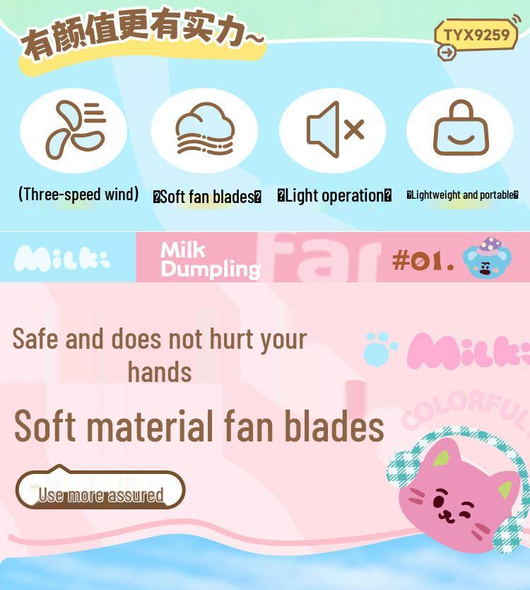 Milk Dumpling Cute Mini Portable USB Rechargeable Handheld Electric Fan - Creative Fun Doll Design Gift