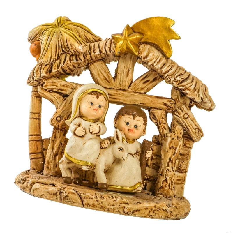 Christmas Nativity Figurines Nativity Scene Statue with Stable Holy Family A0KF