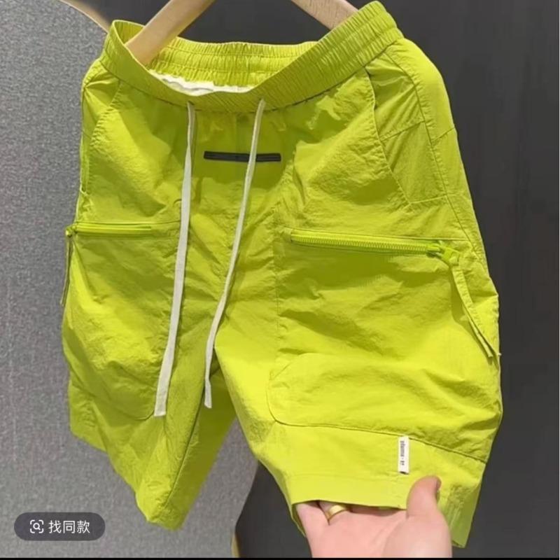 Men Casual Cargo Shorts Elastic Waist Drawstring Zipper Pocket Solid Color Outdoor Quick Dry Shorts