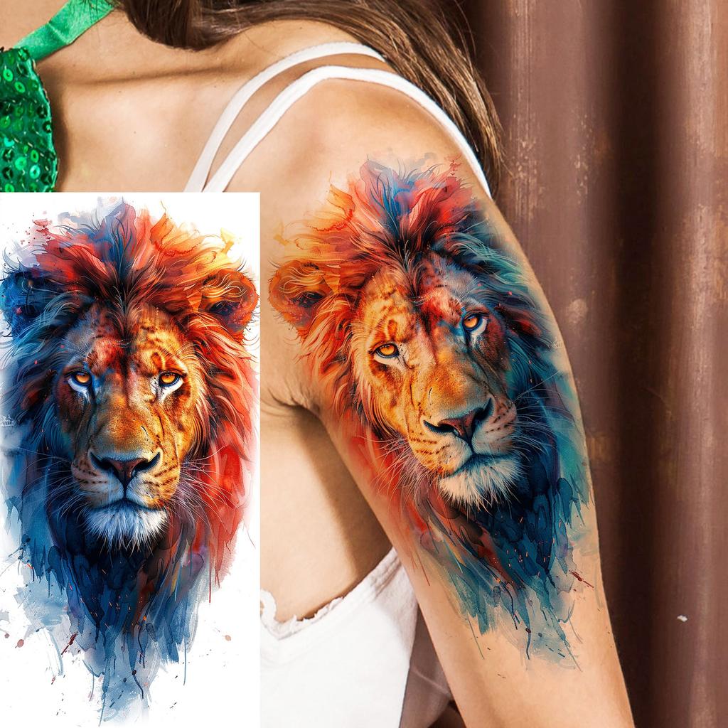 1 list Unikátní Akvarelový Lev Tygr Zvířata Dočasné Tetování Dlouhotrvající Vodotěsný Liška Sova Falešná Tetovací Nálepka Body Art Tetování