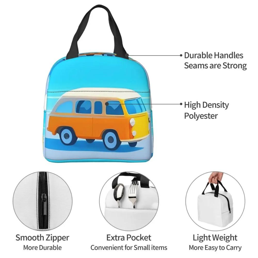 Beach Cartoon Camping Vehicle Insulated Lunch Bag for Women Children Portable Food Boxes Thermal Lunch Box Tote