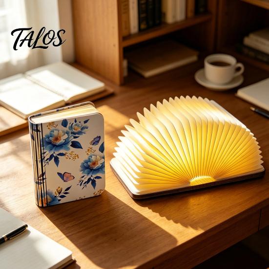 Dekoratives Nachtlicht Tragbares LED-Buchlicht, Holz-Magnetisch Faltbare Lampe mit Stufenloser Dimmung, USB-Laden Wiederaufladbar Warmes Ambiente