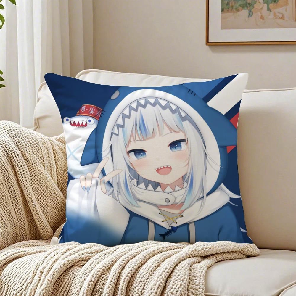 Cute Japanese Anime Hololive GGawr Gura Cushion Cover Pillowcase Antidustmite living Room Sofa Decor Cushion Room
