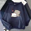 Peach Cat Hoodies Kawaii Clothing Aesthetic Cute Pink Tops Oversized Cartoon Print Sweatshirts Women Warm Streetwear Men