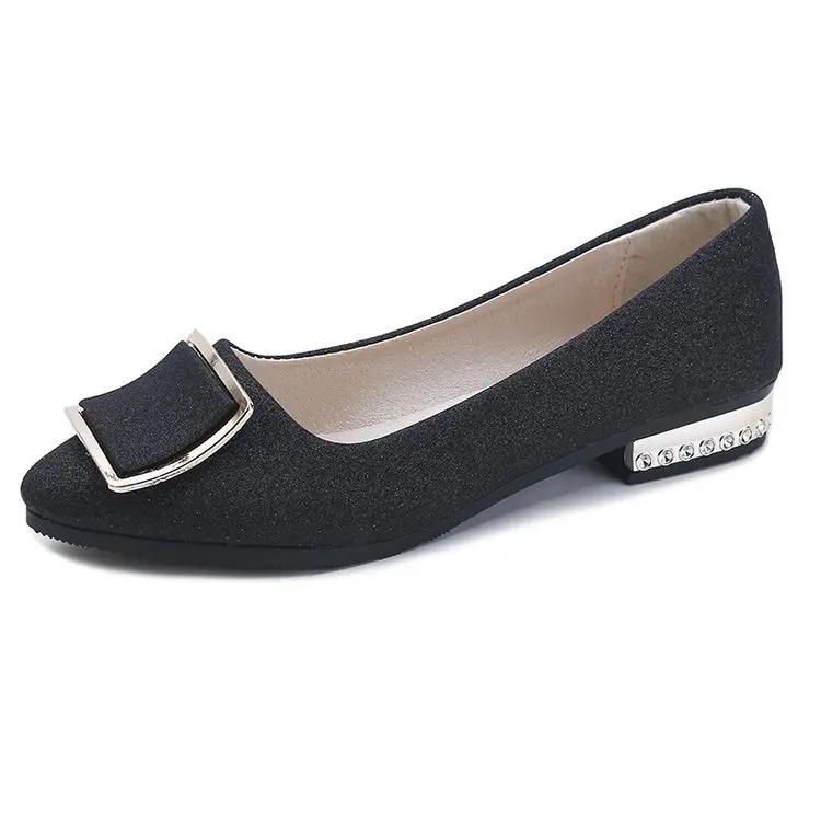 Shoes Women Women Sequins Shallow Square Buckle Slip On Low Heel Shoes Pointed Single Shoes Lady Leather Thick Single