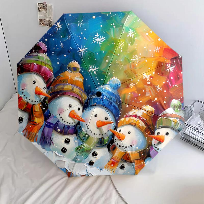 1 PC Automatic Folding Umbrella - Interesting Snowman Pattern, Portable & Foldable Design with 8 Ribs, Christmas Birthday Gifts