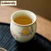 2pc/set Cream Ru Kiln Ceramic Tea Cup Chinese Goldfish Koi Fish Master Cup Tasting Egg Tea Bowl Chinese Kung Fu Teaset 90ml